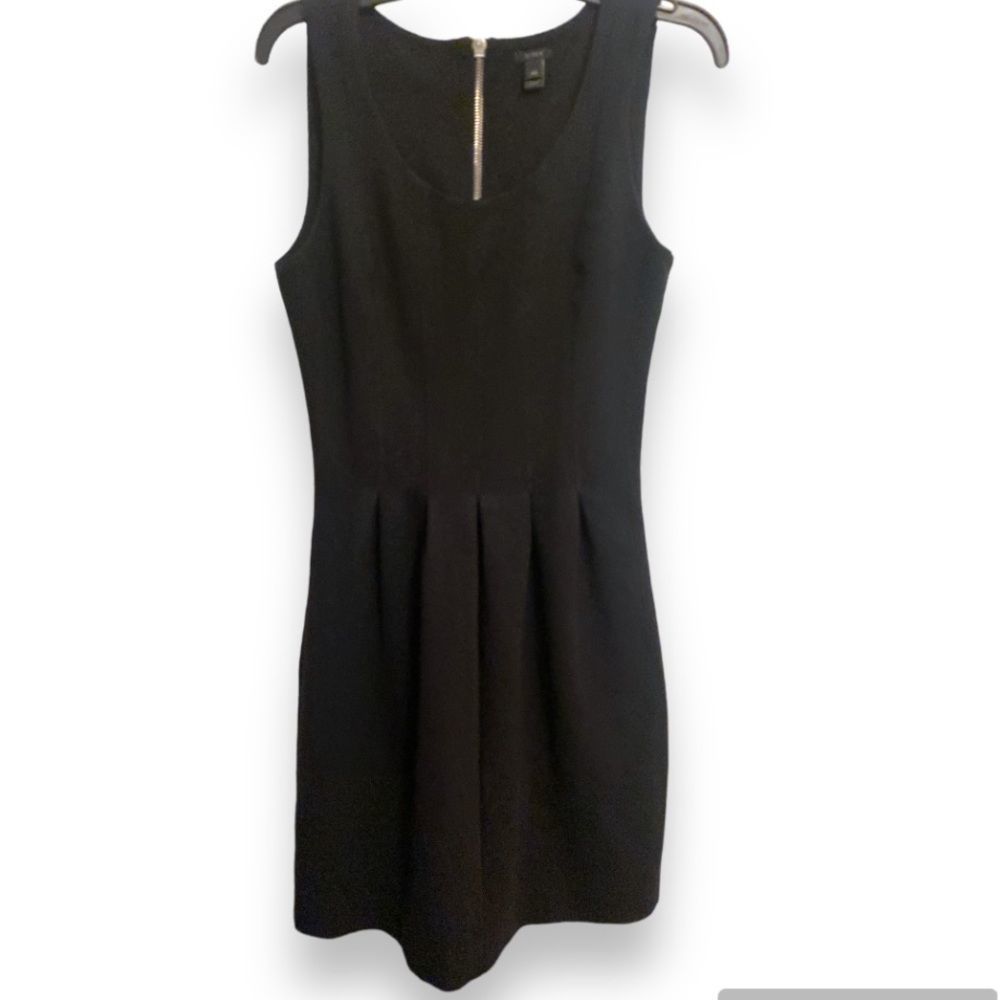 J. CREW A5434 Black Ponte Knit A-Line Pleated Sleeveless Fit & Flare Dress Sz 00